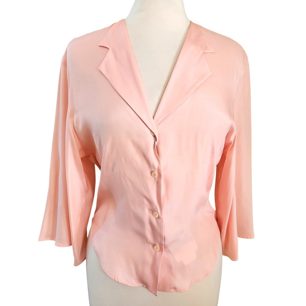 NWT Emporio Armani VTG 100% Silk Coral Salmon Fitted Button Down Blouse 38 / 2